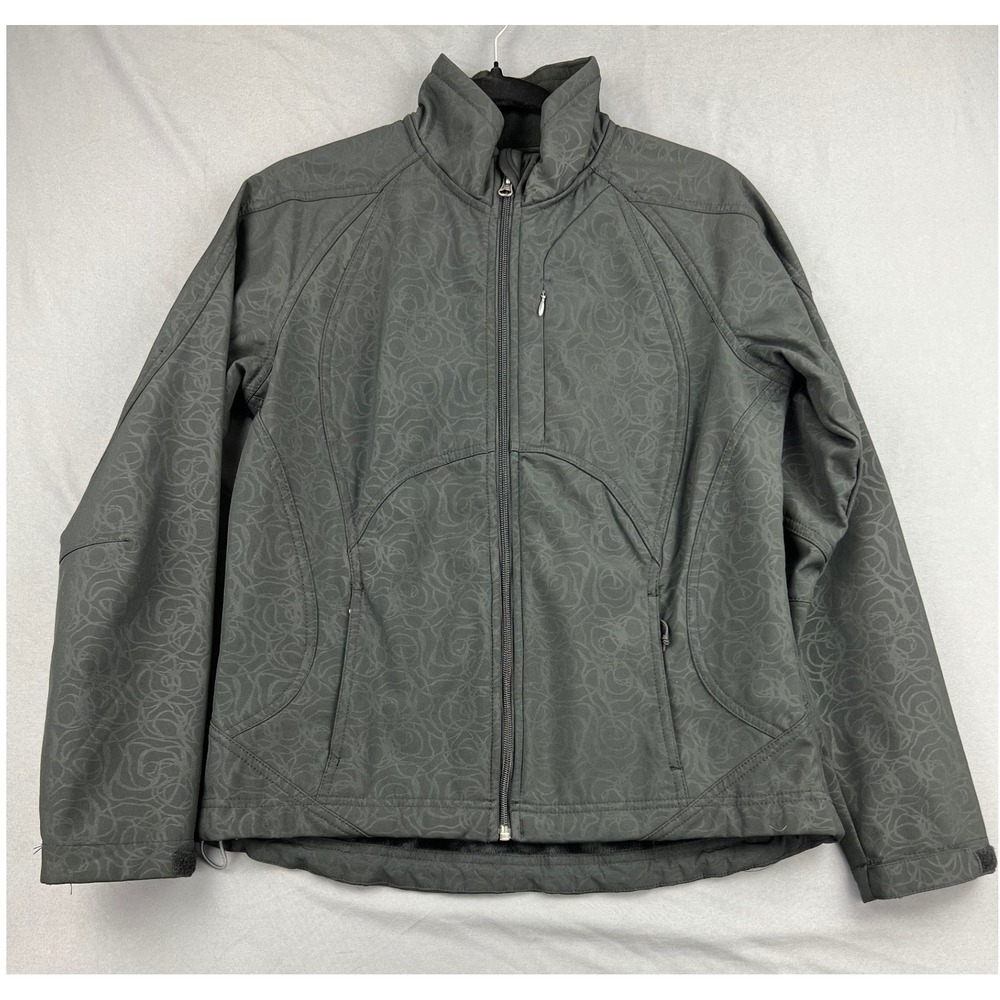 Double Diamond Softshell Jacket Womens Small Rose Pattern Grey Full Zip Jacket